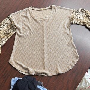 Le Mystere Beige and Leopard Long Sleeve Top
